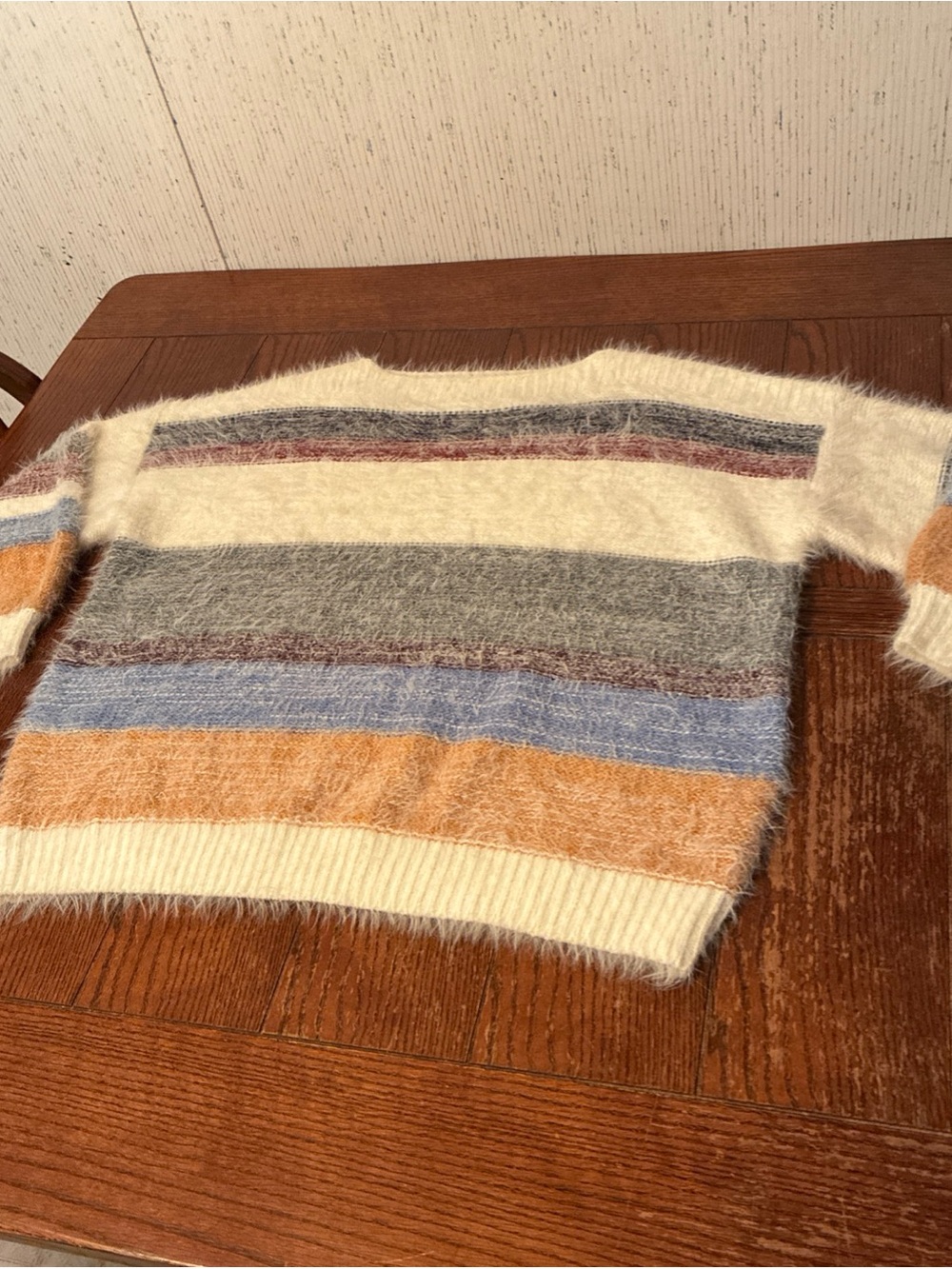 &merci Fuzzy Knits sweater Women’s S Oversized Striped Balloon 3/4 Sleeves